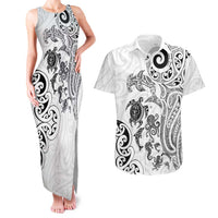New Zealand Sea Animals with Maori Tribal Tattoo Couples Matching Tank Maxi Dress and Hawaiian Shirt White Color LT03 White - Polynesian Pride