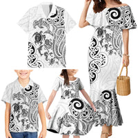 New Zealand Sea Animals with Maori Tribal Tattoo Family Matching Mermaid Dress and Hawaiian Shirt White Color LT03 - Polynesian Pride