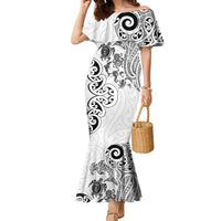New Zealand Sea Animals with Maori Tribal Tattoo Family Matching Mermaid Dress and Hawaiian Shirt White Color LT03 Mom's Dress White - Polynesian Pride