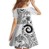 New Zealand Sea Animals with Maori Tribal Tattoo Family Matching Off Shoulder Short Dress and Hawaiian Shirt White Color LT03 - Polynesian Pride