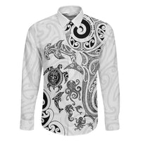 New Zealand Sea Animals with Maori Tribal Tattoo Family Matching Puletasi and Hawaiian Shirt White Color LT03 Dad's Shirt - Long Sleeve White - Polynesian Pride