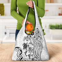New Zealand Sea Animals with Maori Tribal Tattoo Grocery Bag White Color LT03 - Polynesian Pride
