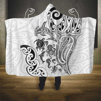 New Zealand Sea Animals with Maori Tribal Tattoo Hooded Blanket White Color LT03 - Polynesian Pride