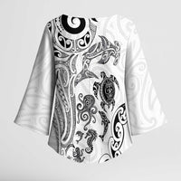 New Zealand Sea Animals with Maori Tribal Tattoo Kimono Sleeve Blouse White Color LT03 - Polynesian Pride