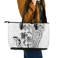 New Zealand Sea Animals with Maori Tribal Tattoo Leather Tote Bag White Color LT03 - Polynesian Pride