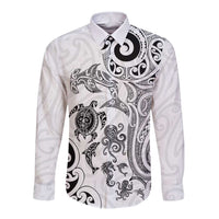 New Zealand Sea Animals with Maori Tribal Tattoo Long Sleeve Button Shirt White Color LT03 Unisex White - Polynesian Pride