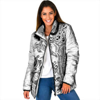 New Zealand Sea Animals with Maori Tribal Tattoo Padded Jacket White Color LT03 Women White - Polynesian Pride