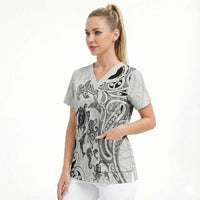 New Zealand Sea Animals with Maori Tribal Tattoo Scrub Top White Color LT03 - Polynesian Pride