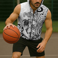 New Zealand Sea Animals with Maori Tribal Tattoo Sleeveless Zip Hoodie White Color LT03 - Polynesian Pride