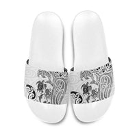 New Zealand Sea Animals with Maori Tribal Tattoo Slide Sandals White Color LT03 White - Polynesian Pride