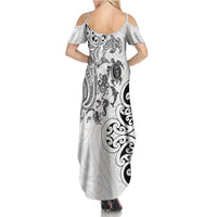 New Zealand Sea Animals with Maori Tribal Tattoo Summer Maxi Dress White Color LT03 - Polynesian Pride