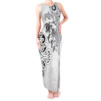 New Zealand Sea Animals with Maori Tribal Tattoo Tank Maxi Dress White Color LT03 Women White - Polynesian Pride