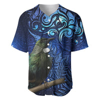 New Zealand Tui Bird Matariki Baseball Jersey Maori New Year with Galaxy Fern LT03 Blue - Polynesian Pride