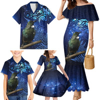 New Zealand Tui Bird Matariki Family Matching Mermaid Dress and Hawaiian Shirt Maori New Year with Galaxy Fern LT03 - Polynesian Pride