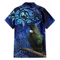 New Zealand Tui Bird Matariki Family Matching Off Shoulder Short Dress and Hawaiian Shirt Maori New Year with Galaxy Fern LT03 - Polynesian Pride