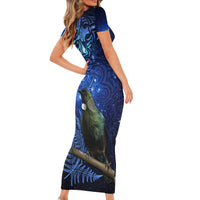 New Zealand Tui Bird Matariki Family Matching Short Sleeve Bodycon Dress and Hawaiian Shirt Maori New Year with Galaxy Fern LT03 - Polynesian Pride