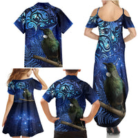 New Zealand Tui Bird Matariki Family Matching Summer Maxi Dress and Hawaiian Shirt Maori New Year with Galaxy Fern LT03 - Polynesian Pride