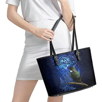 New Zealand Tui Bird Matariki Leather Tote Bag Maori New Year with Galaxy Fern LT03 - Polynesian Pride