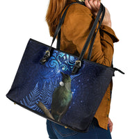 New Zealand Tui Bird Matariki Leather Tote Bag Maori New Year with Galaxy Fern LT03 - Polynesian Pride