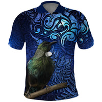 New Zealand Tui Bird Matariki Polo Shirt Maori New Year with Galaxy Fern LT03 Blue - Polynesian Pride