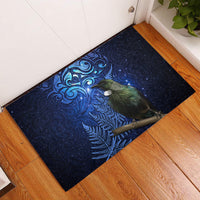 New Zealand Tui Bird Matariki Rubber Doormat Maori New Year with Galaxy Fern LT03 Blue - Polynesian Pride