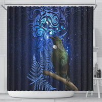 New Zealand Tui Bird Matariki Shower Curtain Maori New Year with Galaxy Fern LT03 - Polynesian Pride