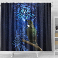 New Zealand Tui Bird Matariki Shower Curtain Maori New Year with Galaxy Fern LT03 - Polynesian Pride
