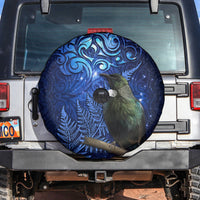 New Zealand Tui Bird Matariki Spare Tire Cover Maori New Year with Galaxy Fern LT03 Blue - Polynesian Pride