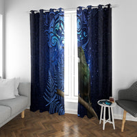 New Zealand Tui Bird Matariki Window Curtain Maori New Year with Galaxy Fern LT03 With Grommets Blue - Polynesian Pride