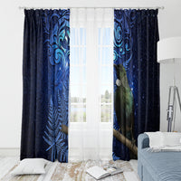 New Zealand Tui Bird Matariki Window Curtain Maori New Year with Galaxy Fern LT03 - Polynesian Pride