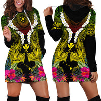 Hawaii Kanaka Maoli Hoodie Dress Double Shark and Hibiscus Flowers LT03 - Polynesian Pride