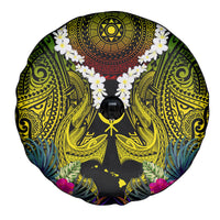Hawaii Kanaka Maoli Spare Tire Cover Double Shark and Hibiscus Flowers