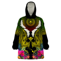 Hawaii Kanaka Maoli Wearable Blanket Hoodie Double Shark and Hibiscus Flowers LT03 One Size Black - Polynesian Pride