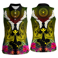 Hawaii Kanaka Maoli Women Sleeveless Polo Shirt Double Shark and Hibiscus Flowers LT03 - Polynesian Pride