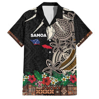 Samoa Siapo Polynesian Art Family Matching Off Shoulder Short Dress and Hawaiian Shirt Tropical Flowers and Tatau Pattern Brown LT03 Dad's Shirt - Short Sleeve Brown - Polynesian Pride