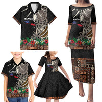 Samoa Siapo Polynesian Art Family Matching Puletasi and Hawaiian Shirt Tropical Flowers and Tatau Pattern Brown LT03 - Polynesian Pride