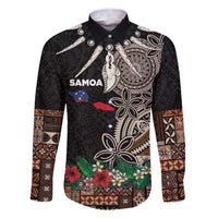 Samoa Siapo Polynesian Art Family Matching Short Sleeve Bodycon Dress and Hawaiian Shirt Tropical Flowers and Tatau Pattern Brown LT03 Dad's Shirt - Long Sleeve Brown - Polynesian Pride