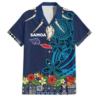 Samoa Siapo Polynesian Art Family Matching Off The Shoulder Long Sleeve Dress and Hawaiian Shirt Tropical Flowers and Tatau Pattern Navy LT03 Dad's Shirt - Short Sleeve Navy - Polynesian Pride