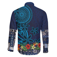 Samoa Siapo Polynesian Art Family Matching Summer Maxi Dress and Hawaiian Shirt Tropical Flowers and Tatau Pattern Navy LT03 - Polynesian Pride