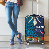 Samoa Siapo Polynesian Art Luggage Cover Tropical Flowers and Tatau Pattern Navy