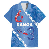 Samoa Independence Day Family Matching Off Shoulder Short Dress and Hawaiian Shirt Anniversary 63th-Siapo Art LT03 Dad's Shirt - Short Sleeve Blue - Polynesian Pride