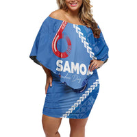Samoa Independence Day Family Matching Off Shoulder Short Dress and Hawaiian Shirt Anniversary 63th-Siapo Art LT03 Mom's Dress Blue - Polynesian Pride