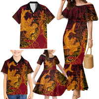 Hawaiian Volcano and Shark Family Matching Mermaid Dress and Hawaiian Shirt Polynesian and Hibiscus Pattern Lava Color LT03 - Polynesian Pride