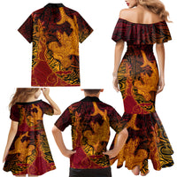 Hawaiian Volcano and Shark Family Matching Mermaid Dress and Hawaiian Shirt Polynesian and Hibiscus Pattern Lava Color LT03 - Polynesian Pride