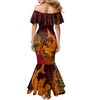 Hawaiian Volcano and Shark Family Matching Mermaid Dress and Hawaiian Shirt Polynesian and Hibiscus Pattern Lava Color LT03 - Polynesian Pride
