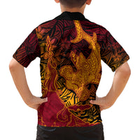 Hawaiian Volcano and Shark Family Matching Off Shoulder Maxi Dress and Hawaiian Shirt Polynesian and Hibiscus Pattern Lava Color LT03 - Polynesian Pride