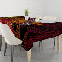 Hawaiian Volcano and Shark Tablecloth Polynesian and Hibiscus Pattern Lava Color