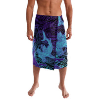 Hawaiian Volcano and Shark Lavalava Polynesian and Hibiscus Pattern Purple Cyan Gradient