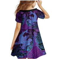 Hawaiian Volcano and Shark Family Matching Mermaid Dress and Hawaiian Shirt Polynesian and Hibiscus Pattern Violet Gradient LT03 - Polynesian Pride