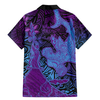 Hawaiian Volcano and Shark Family Matching Mermaid Dress and Hawaiian Shirt Polynesian and Hibiscus Pattern Violet Gradient LT03 - Polynesian Pride